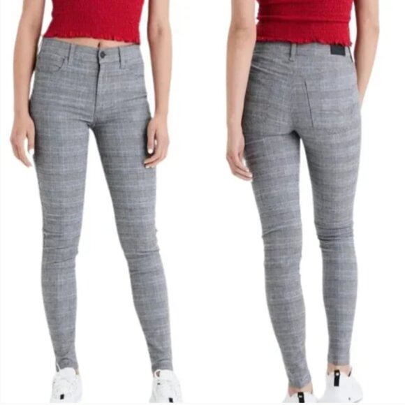 American Eagle Super Hi-Rise Jeggings Gray Plaid Size 6 Regular - Picture 2 of 15